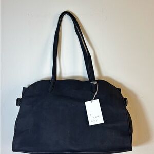 A New Day Black Shoulder Bag Magnetic Closure Gold Hardware Inner Pockets